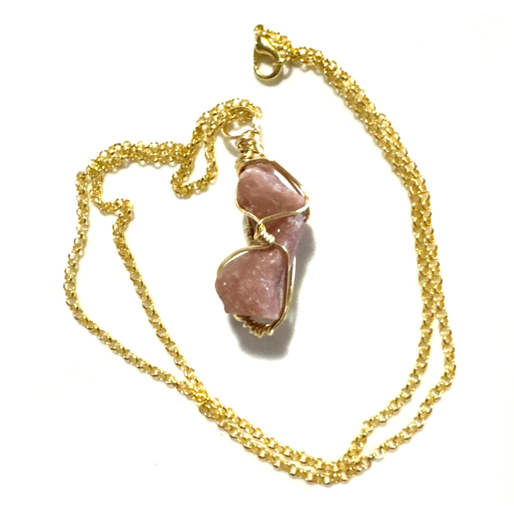 Pink Opal Women's Body Necklace Jewelry Bling Gold Tone Genuine Stone Handmade